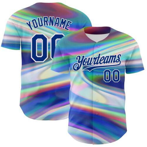 3DPattern7166 Custom White Royal 3D Pattern Design Rave Psychedelic Holographic Vaporwave Style Authentic Baseball Jersey