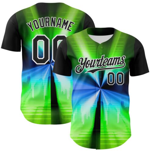 3DPattern7167 Custom Black White 3D Pattern Design Rave Psychedelic Aurora Authentic Baseball Jersey