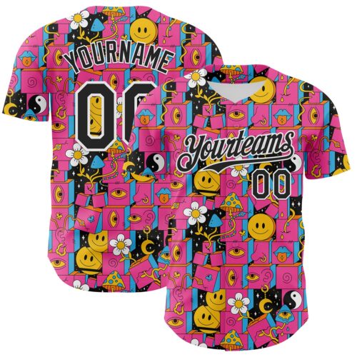 3DPattern7168 Custom Hot Pink Black-White 3D Pattern Design Rave Psychedelic Geometry Authentic Baseball Jersey