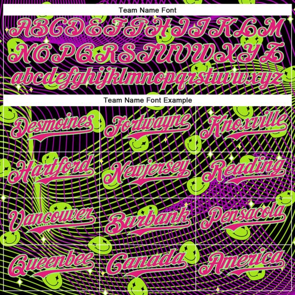 Custom Black Hot Pink-Pea Green 3D Pattern Design Rave Psychedelic Emoji Smile Authentic Baseball Jersey