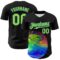 Custom Black Neon Green-Electric Blue 3D Pattern Design Rave Psychedelic Fluid Art Authentic Baseball Jersey