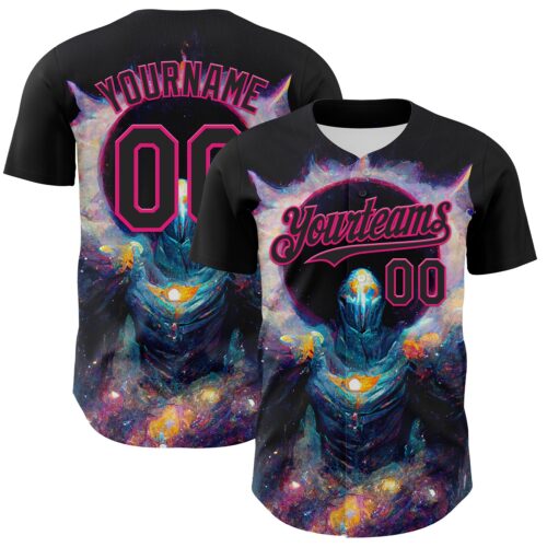 3DPattern7185 Custom Black Hot Pink 3D Pattern Design Rave Psychedelic Alien Authentic Baseball Jersey