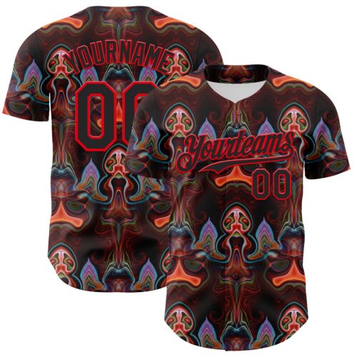 3DPattern7187 Custom Brown Black-Fire Red 3D Pattern Design Rave Psychedelic Fluid Art Authentic Baseball Jersey