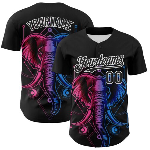 3DPattern7190 Custom Black White 3D Pattern Design Rave Psychedelic Elephant Authentic Baseball Jersey