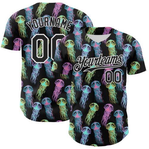 3DPattern7191 Custom Black White 3D Pattern Design Rave Psychedelic Jellyfish Authentic Baseball Jersey
