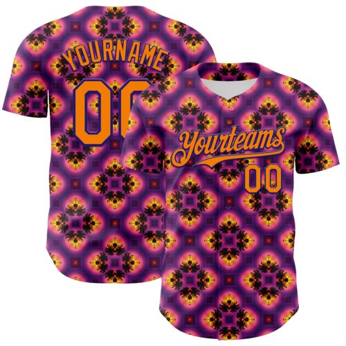 3DPattern7201 Custom Purple Bay Orange-Dark Purple 3D Pattern Design Rave Psychedelic Flower Authentic Baseball Jersey