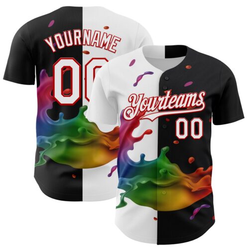 3DPattern7209 Custom Black White-Red 3D Pattern Design Liquid Splatter Authentic Baseball Jersey