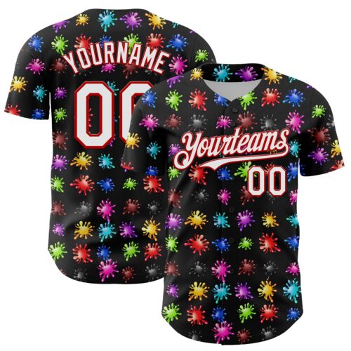 3DPattern7211 Custom Black White-Red 3D Pattern Design Splash Authentic Baseball Jersey