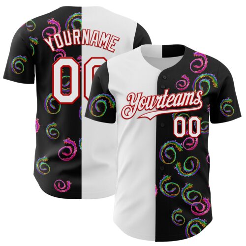 3DPattern7212 Custom Black White-Red 3D Pattern Design Liquid Splatter Authentic Baseball Jersey