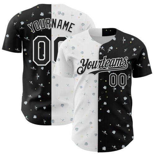 3DPattern7215 Custom Black White 3D Pattern Design Space Satellite Authentic Baseball Jersey