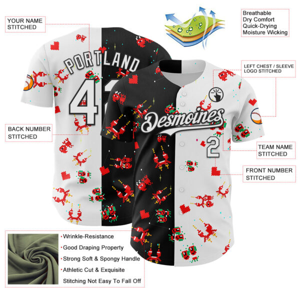 Custom Black White 3D Pattern Design Retro Pixel Arcade Game Authentic Baseball Jersey