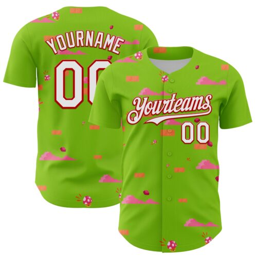 3DPattern7223 Custom Neon Green White-Red 3D Pattern Design Retro Pixel Arcade Game Authentic Baseball Jersey