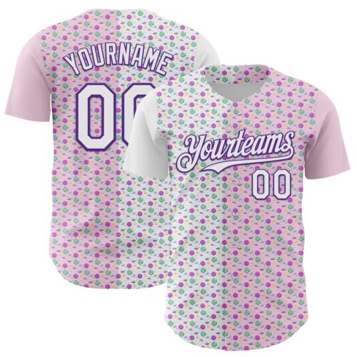 3DPattern7227 Custom Light Pink White-Purple 3D Pattern Design Pixel Universe Authentic Baseball Jersey