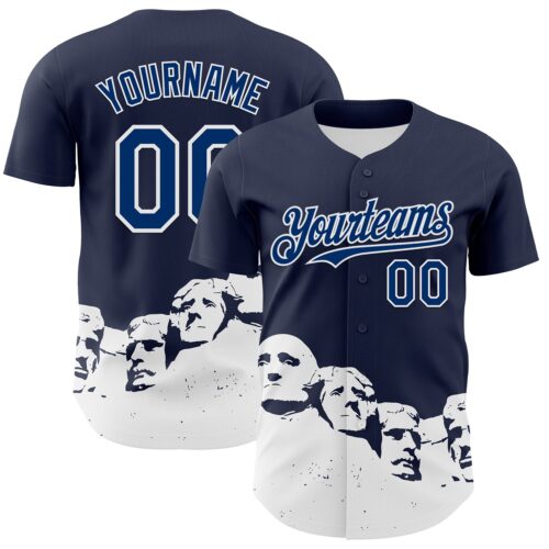 3DPattern7503 Custom Navy US Navy Blue-White 3D Pattern Design Patriotic American Spirit President's Day Authentic Baseball Jersey