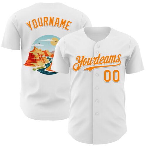 3DPattern7506 Custom White Bay Orange 3D Pattern Design Patriotic American Symbol Grand Canyon And Colorado River Authentic Baseball Jersey