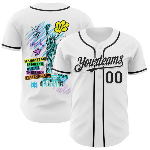 3DPattern7528 Custom White Black 3D Pattern Design Patriotic American Symbol Statue of Liberty Authentic Baseball Jersey