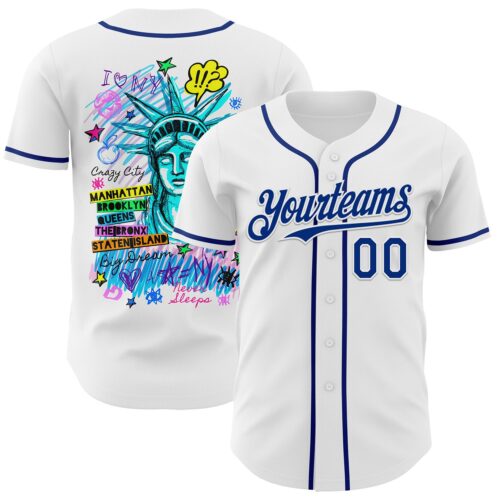 3DPattern7533 Custom White Royal 3D Pattern Design Patriotic American Symbol Statue of Liberty Authentic Baseball Jersey