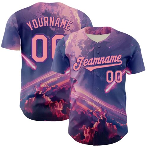 3DPattern7905 Custom Purple Medium Pink 3D Pattern Design Outer Space Authentic Baseball Jersey