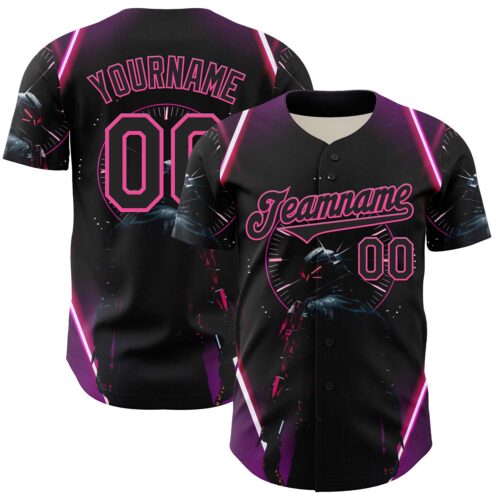 3DPattern7922 Custom Blue Black-Pink 3D Pattern Design Outer Space Light Swords Authentic Baseball Jersey