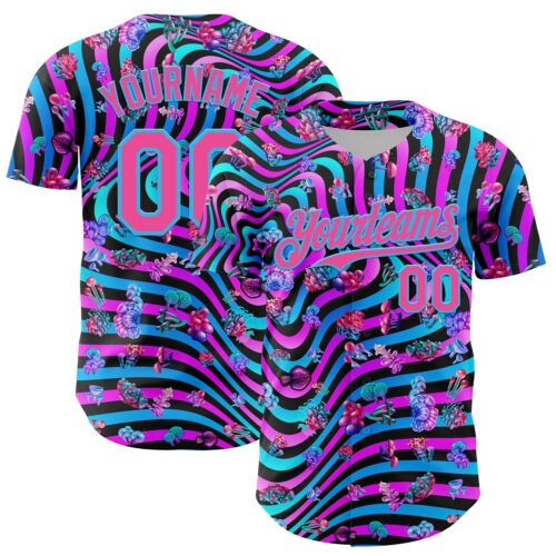 3DPattern7952 Custom Black Pink Purple-Sky Blue 3D Pattern Design Trippy Psychedelic Magic Mushrooms Authentic Baseball Jersey