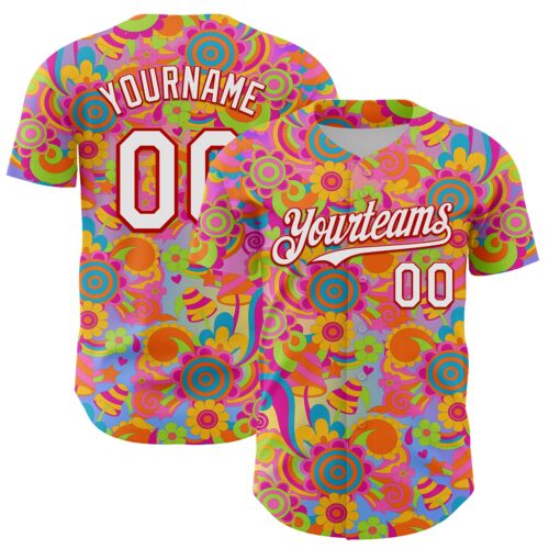 3DPattern7953 Custom Pink White-Red 3D Pattern Design Trippy Groovy Magic Mushrooms Authentic Baseball Jersey