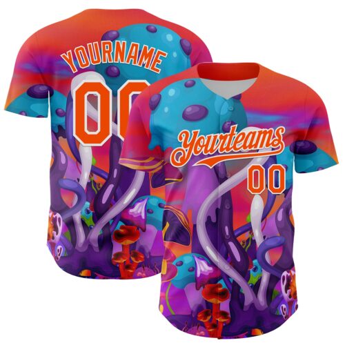 3DPattern7956 Custom Red Orange Purple-White 3D Pattern Design Trippy Psychedelic Magic Mushrooms Authentic Baseball Jersey