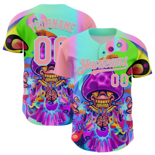 3DPattern7965 Custom Purple Medium Pink-Ice Blue 3D Pattern Design Trippy Magic Mushrooms Acid Authentic Baseball Jersey