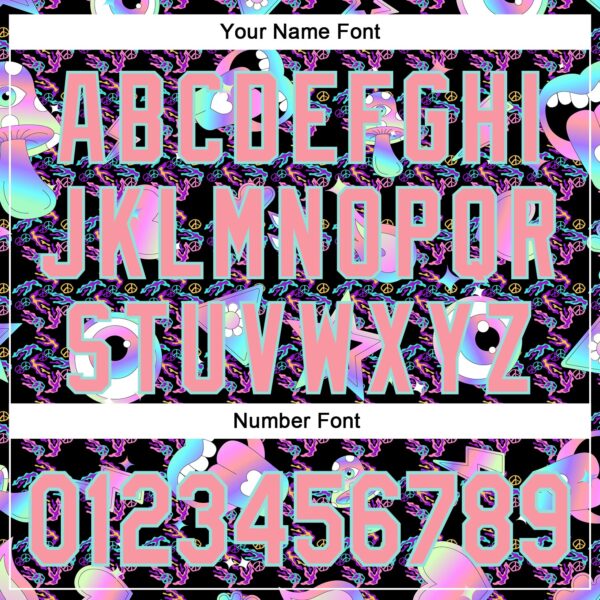 Custom Black Medium Pink-Ice Blue 3D Pattern Design Trippy Magic Mushrooms Peace Sign Authentic Baseball Jersey