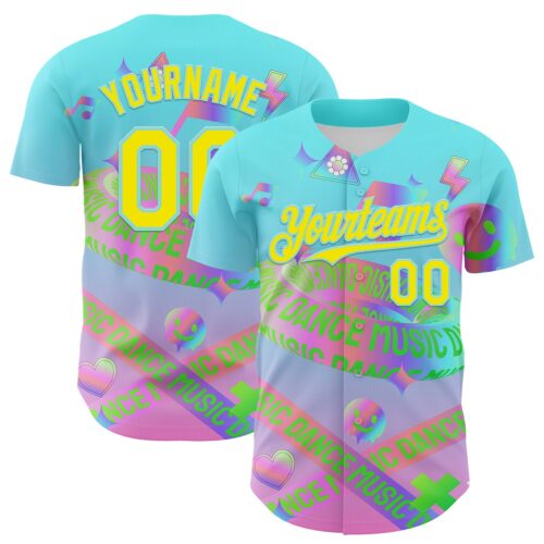 3DPattern7974 Custom Blue Light Yellow-Ice Blue 3D Pattern Design Trippy Dance Music Acid Authentic Baseball Jersey