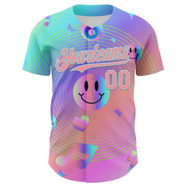 Custom Purple Medium Pink-Ice Blue 3D Pattern Design Trippy Smiley Face Acid Authentic Baseball Jersey