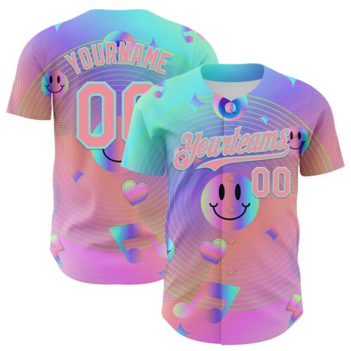 3DPattern7975 Custom Purple Medium Pink-Ice Blue 3D Pattern Design Trippy Smiley Face Acid Authentic Baseball Jersey