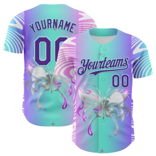 3DPattern7976 Custom Blue Purple-Ice Blue 3D Pattern Design Trippy Acid Butterfly Authentic Baseball Jersey