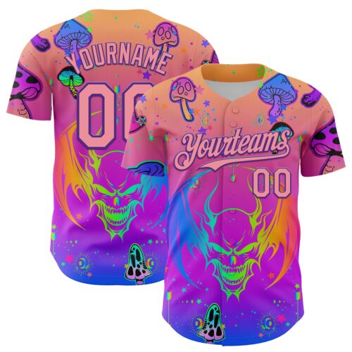 3DPattern7983 Custom Pink Medium Pink-Purple 3D Pattern Design Trippy Magic Mushrooms Dragon Authentic Baseball Jersey
