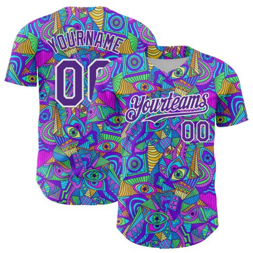3DPattern7984 Custom Purple White 3D Pattern Design Trippy Psychedelic Eyes Authentic Baseball Jersey