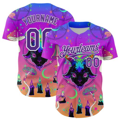 3DPattern7987 Custom Purple White 3D Pattern Design Trippy Magic Mushrooms Devil Authentic Baseball Jersey