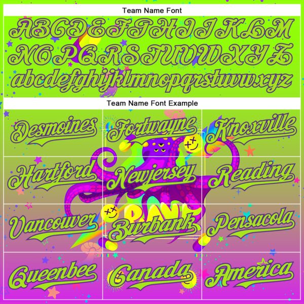 Custom Green Neon Green-Purple 3D Pattern Design Trippy Psychedelic Octopus Authentic Baseball Jersey