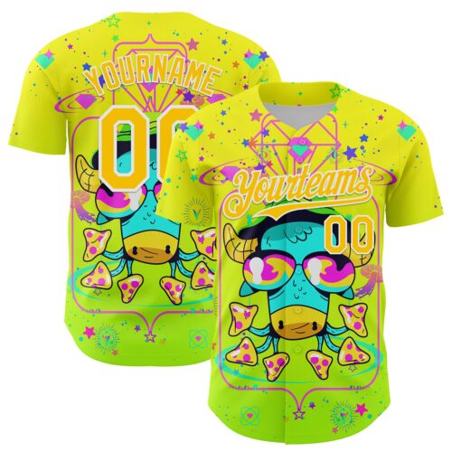 3DPattern7993 Custom Gold Yellow Green-White 3D Pattern Design Trippy Psychedelic Magic Mushrooms Authentic Baseball Jersey