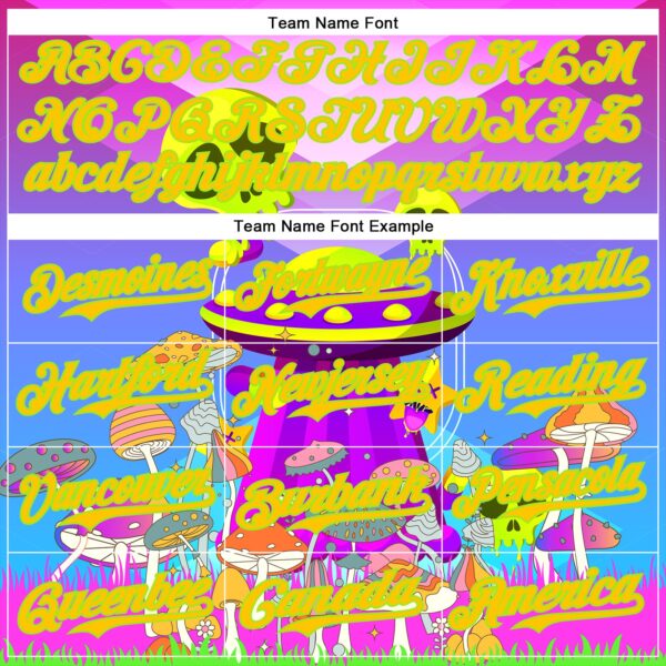 Custom Purple Yellow-Neon Green 3D Pattern Design Trippy Magic Mushrooms Alien Authentic Baseball Jersey