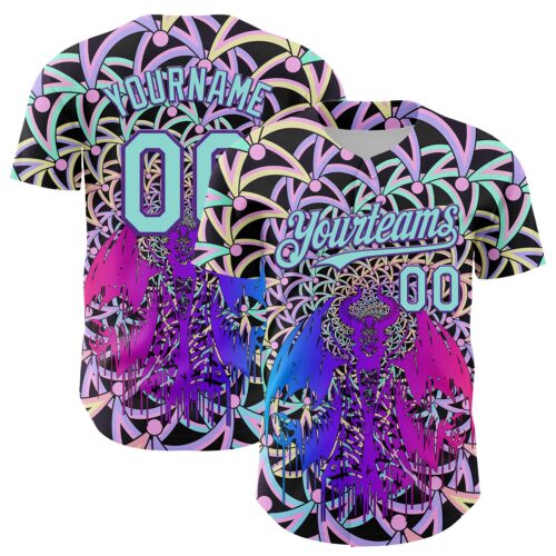 3DPattern7996 Custom Purple Ice Blue 3D Pattern Design Trippy Magic Mushrooms Devil Authentic Baseball Jersey