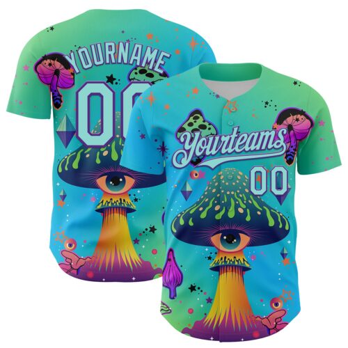 3DPattern8005 Custom Blue Ice Blue-Purple 3D Pattern Design Trippy Psychedelic Magic Mushrooms Authentic Baseball Jersey