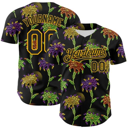 3DPattern8012 Custom Black Gold 3D Pattern Design Mardi Gras Shrove Tuesday Authentic Baseball Jersey