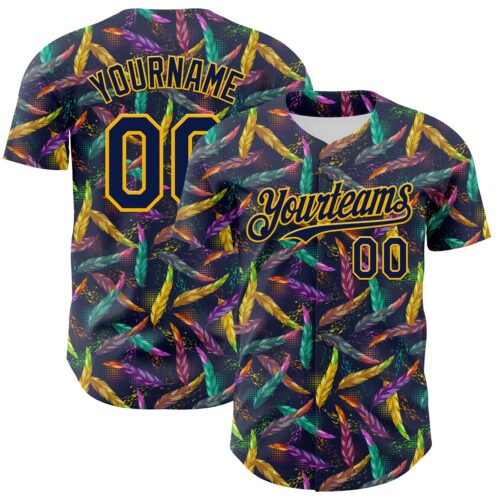 3DPattern8013 Custom Navy Gold 3D Pattern Design Mardi Gras Shrove Tuesday Authentic Baseball Jersey