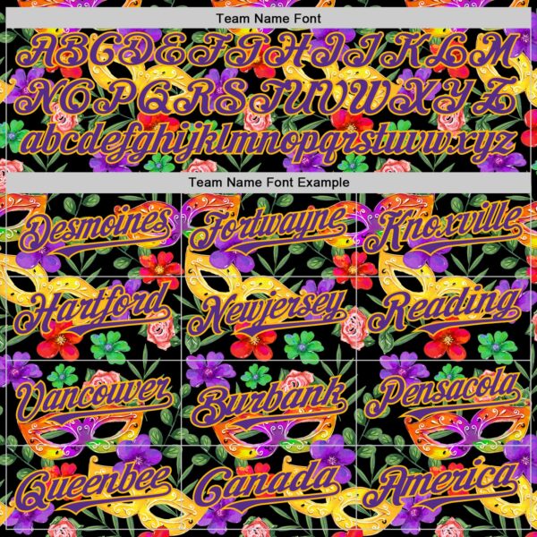 Custom Black Purple-Gold 3D Pattern Design Mardi Gras Shrove Tuesday Authentic Baseball Jersey