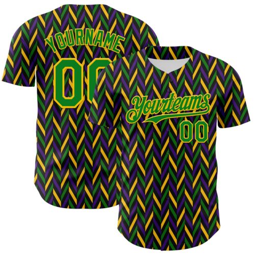 3DPattern8016 Custom Black Grass Green-Yellow 3D Pattern Design Mardi Gras Shrove Tuesday Authentic Baseball Jersey