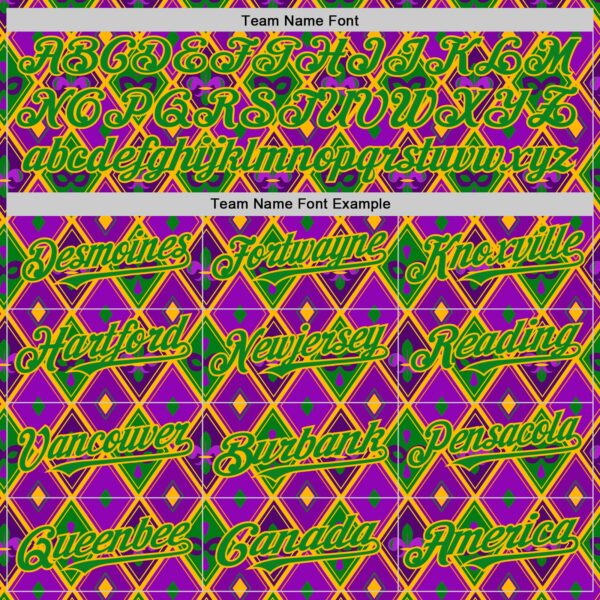 Custom Purple Grass Green-Gold 3D Pattern Design Mardi Gras Shrove Tuesday Authentic Baseball Jersey