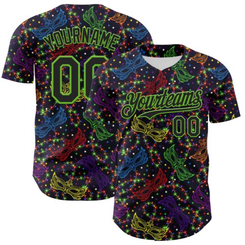 3DPattern8027 Custom Purple Black-Aurora Green 3D Pattern Design Mardi Gras Shrove Tuesday Authentic Baseball Jersey
