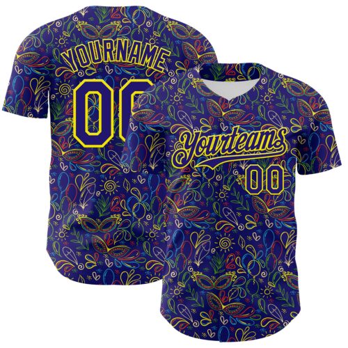 3DPattern8034 Custom Dark Purple Light Yellow 3D Pattern Design Mardi Gras Shrove Tuesday Authentic Baseball Jersey