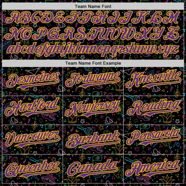 Custom Black Purple-Gold 3D Pattern Design Mardi Gras Shrove Tuesday Authentic Baseball Jersey