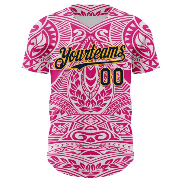 Custom Hot Pink Navy-Gold 3D Pattern Design Burner Costumes Ethnic Floral Authentic Baseball Jersey