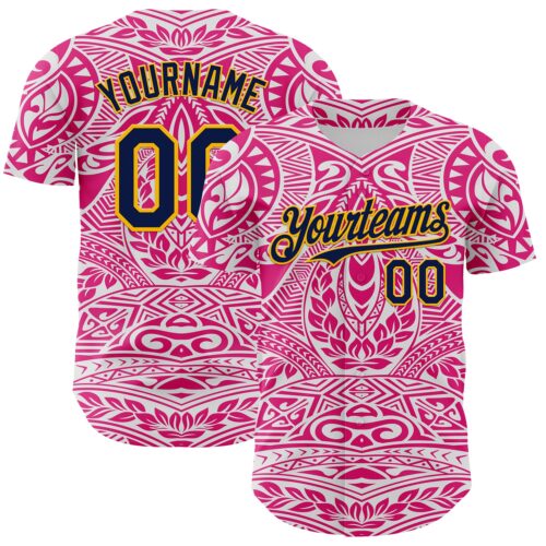 3DPattern8037 Custom Hot Pink Navy-Gold 3D Pattern Design Burner Costumes Ethnic Floral Authentic Baseball Jersey